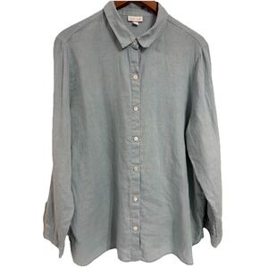 J‎ Jill Love Linen Women's XL Button Up Shirt Dusty Blue Long Sleeve Shirt Top